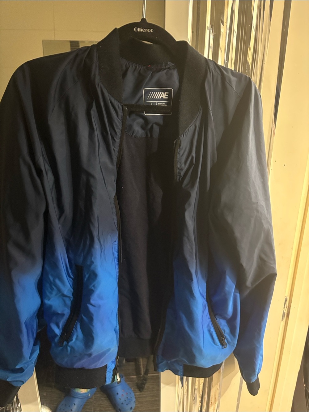 American Eagle Outfitters Men's Ombre Navy to Bright Blue Bomber Jacket